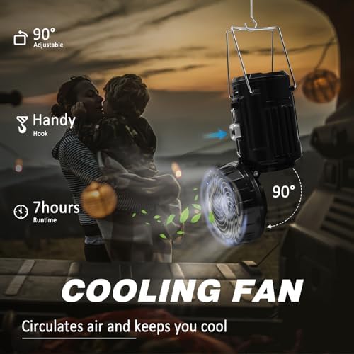 DIBMS 2-Pack Solar Camping Fan w/ Lantern, Collapsible LED Hanging Lights - Image 2