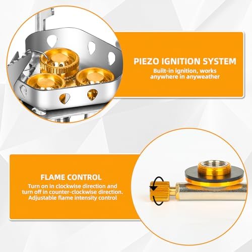 9900W Windproof Camping Gas Stove, Portable Camping Stove with Piezo Ignition, 1LB Propane Tank Adapter, Butane Adapter for Outdoor Cooking, Picnic, Camping and Hiking - Image 3