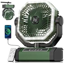 Allsion Camping Fan - 24000mAh Portable Fan, Rechargeable Fan with Light & Remote, Battery Powered Fan 4 Speed Strong Airflow, Desk/Camping/Outdoor/Gym Fan for Office Travel Treadmill Camping Gear by Unknown