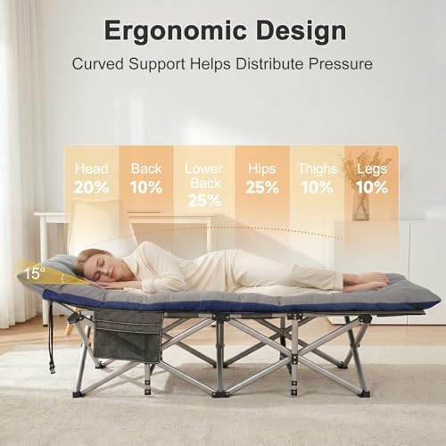 ABORON XXL Camping Cot for Adults, Oversized 78"×32" Folding Camping Bed, 900LBS Heavy Duty Outdoor Sleeping Cot with Mattress Pad, 1200D Oxford, Portable with Carry Bag - Image 2