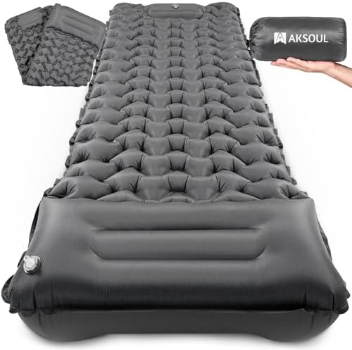 AKSOUL Camping Sleeping Pad Inflatable: Self-Inflating Compact Ultralight Air Mattress Lightweight Pad for Camping Hiking Backpacking Gray by AKSOUL