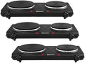 Elite Gourmet EDB-302BF Countertop Double Cast Iron Burner, 1500 Watts Electric Hot Plate, Temperature Controls, Power Indicator Lights, Easy to Clean, Black (Pack of 3) by EliteGourmet