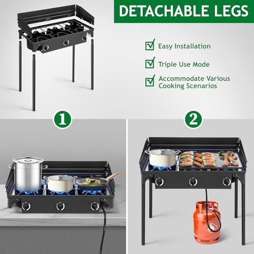 Outvita 3 Burner Propane Gas Stove for Outdoor Cooking, 225,000 BTU - Image 4