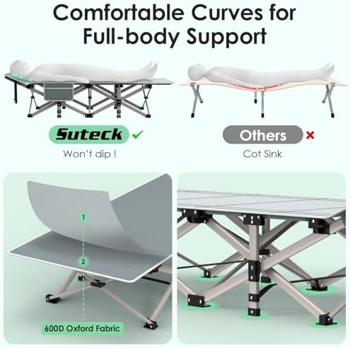 Suteck Camping Cot, Folding Camp Bed for Adults with Soft Thicker Cushion - Image 4