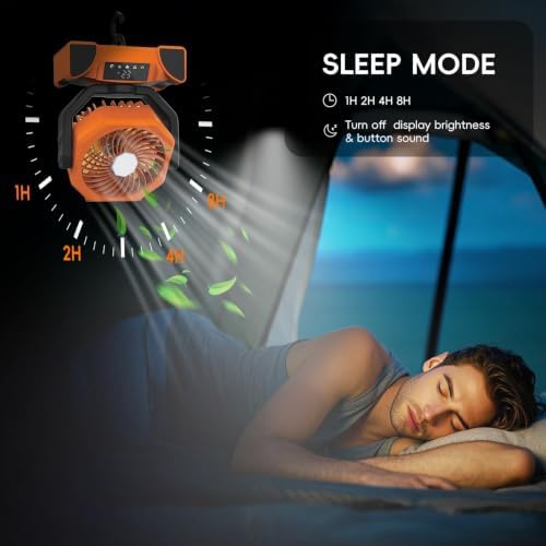Portable Camping Fan, 20000mAh Rechargeable Battery Operated with LED Light - Image 6