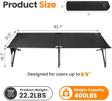 Heavy Duty Camping Cot for Adults, 31.5'' Wide Folding Cot, Support 400LBS - Image 2