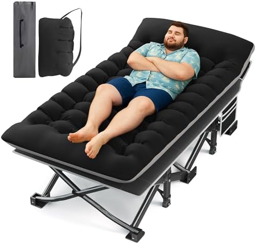 HABUTWAY Camping Cot with Mattress, 32" Extra Wide Camping Cots for Adults, Sleeping Cot for Adults Holds Up to 600LBS, Cots for Sleeping, Camp, Rv, Beach, Patio, Office Naps(Black) by HABUTWAYMakeYourLifeComfortable