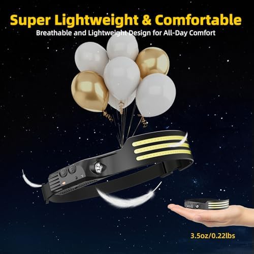 Headlamp Rechargeable 4PCS, Motion Sensor 230° COB Head Lamp, Headlights for Forehead, Hard hat Light for Adults, LED Headband Flashlight for Work, Hiking, Running, Camping Essentials Gear - Image 5