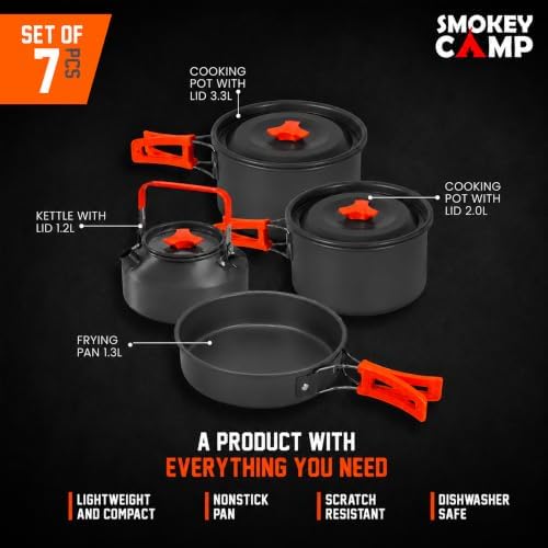 Smokey Camp Camping Cookware Mess Kit Set with Stove - Backpacking Camping Pots and Pans Set, All in One Non-Stick Camping Cooking Set, Portable Stove, Hiking, Picnic, Outdoor & Camping Cookware Set - Image 3