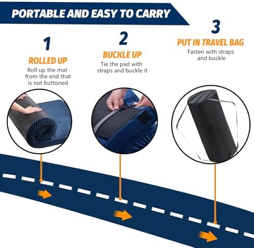 CYMULA Memory Foam Camping Mattress Pad, CertiPUR-US Sleeping Mat, Portable Roll Up Mattress for Adults, Camping Bed Pads for Sleepover, Car Bed with Travel Bag - Image 6