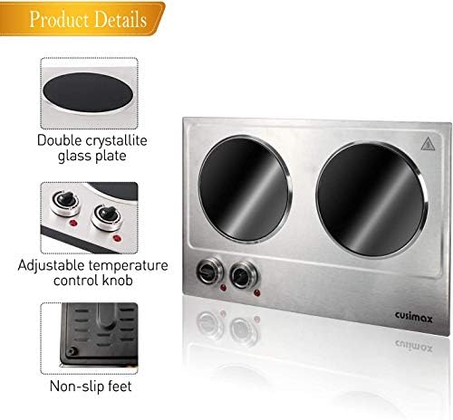 Double Burner, CUSIMAX 1800W Ceramic Electric Hot Plate for Cooking, Silver - Image 3