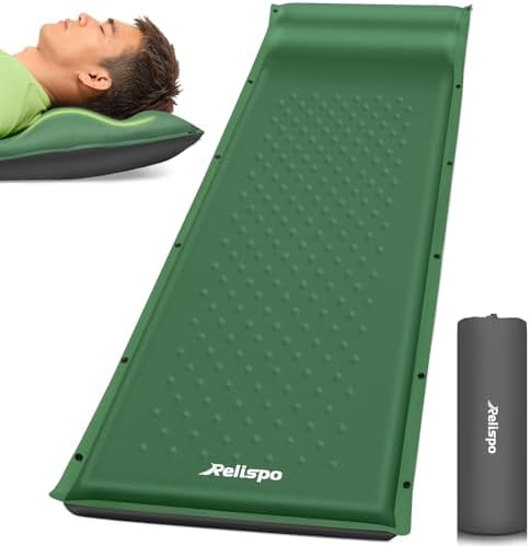 Self-Inflating Sleeping Pad with Built-in Pillow, 8R-Value 4 Season by Relispo