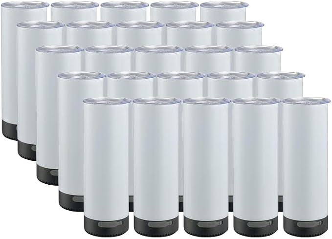 25Pack 20oz Buletooth Sublimation Printed Speaker Tumbler Straight Skinny Double Wall With Lid (Black 25pcs) by FashionableandHighQuality