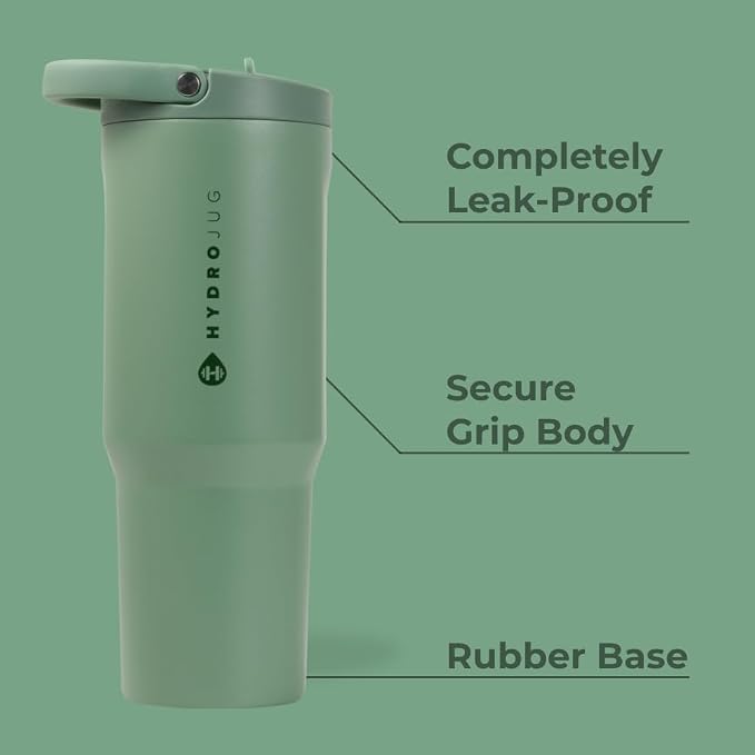 HydroJug Sport - Stainless Steel Tumbler with Straw, Vacuum Insulated, 40oz Leakproof Water Bottle, Ergonomic Design, Reusable, Dishwasher Safe, Rubber Base, Durable for Gym or Outdoors, Sage - Image 2
