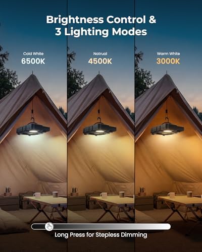 PopoIron 2-in-1 Camping Fan with LED Lantern, USB-C Rechargeable Portable Fan with Sealed 8000mAh Battery Pack, Hanging & Desktop Use, 3-Speed Cooling, 3 Color Temperature Light for RV, Tent, Travel - Image 4