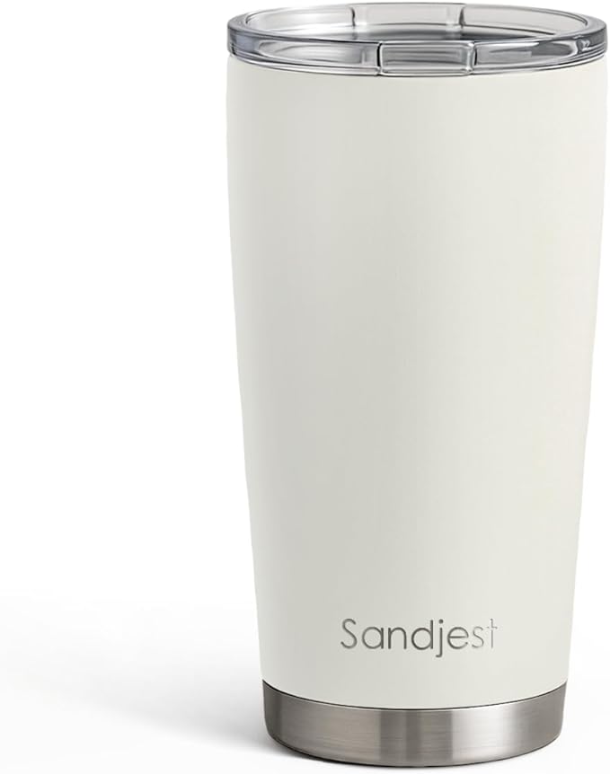 SANDJEST Beige Tumbler 20oz Stainless Steel Double Wall Vacuum Insulated, Travel Coffee Cup, Gifts for Men Women Birthday Christmas by SANDJEST