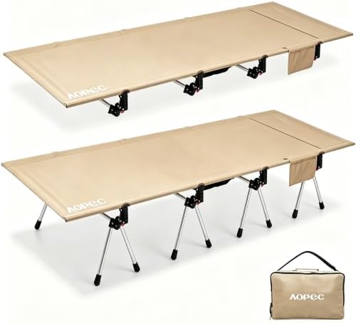 87" Extra Long Camping Cot, Heavy-Duty Aluminum Frame 440lbs, Khaki by AOPEC