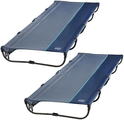 TIMBER RIDGE 20-Second Quick Set-Up Camping Cot, Lightweight Aluminum Folding Cot with Zipper Closure, Portable Carry Bag Included for Camping, Travel and Outdoors, Support up to 225lbs, Blue 2pcs by TIMBERRIDGE