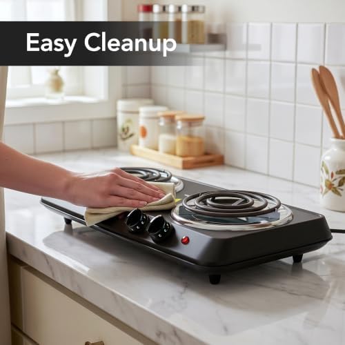 OVENTE Electric Double Burner, 1700W Coil Hot Plate, Black BGC102B - Image 5