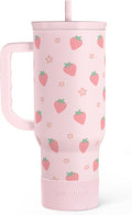 SANDJEST Strawberry Tumbler with Handle 40oz – Insulated Stainless Steel Travel Coffee Mug Cup for Girls Women, Gift for Christmas, Birthday by SANDJEST