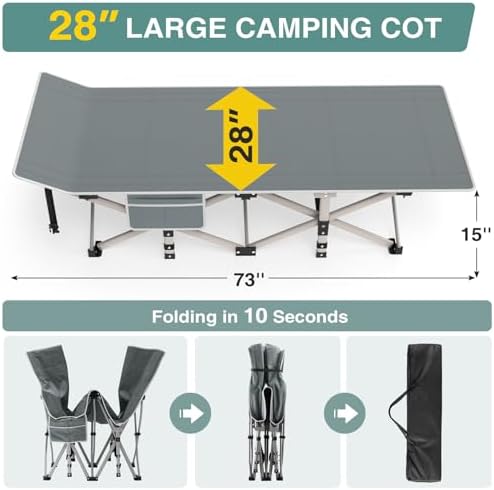 ZENPETIO Folding Camping Cot for Adults, 28" Heavy-Duty Portable Cots Bed - Image 6