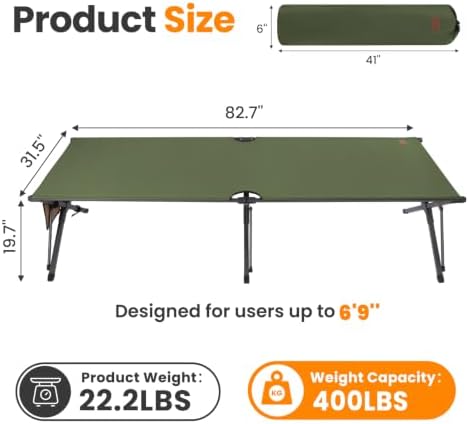Heavy Duty Camping Cot for Adults, 31.5'' Wide Folding Cot, Support 400LBS - Image 2