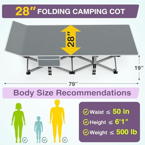 ZENPETIO Folding Camping Cot for Adults, 28" Heavy-Duty Portable Cots Bed - Image 5
