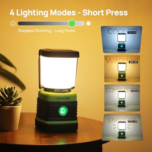 Consciot 1000LM Battery Powered LED Camping Lantern, 4 Light Mode, Dimmable - Image 3