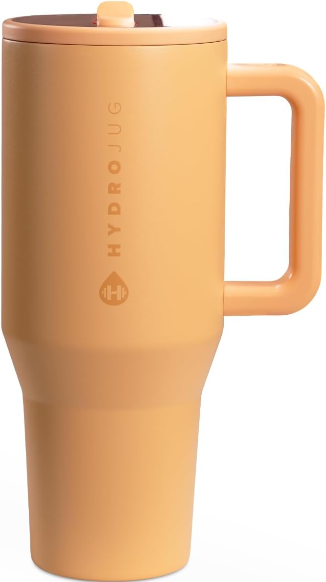 HydroJug Traveler - 40 oz Water Bottle with Handle & Flip Straw - Fits in Cup Holder, Leak Resistant Tumbler-Reusable Insulated Stainless Steel & Rubber Base - Gifts for Women & Men, Marigold by Hydrojug