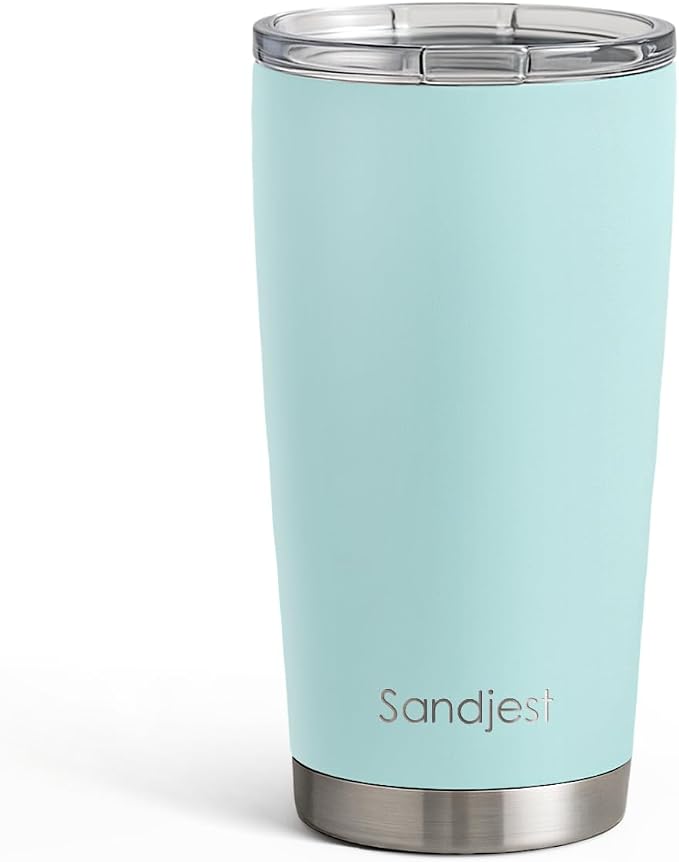 SANDJEST Stainless Steel Tumbler 20 oz, Double Wall Vacuum Insulated Mug with Lid, Travel Coffee Cup for Women Girls Friends Sisters, Birthday Christmas (Pale Turquoise) by SANDJEST