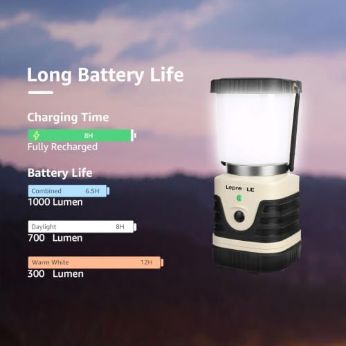 Lepro 1000LM LED Camping Lantern Rechargeable with 4 Light Modes, White - Image 3