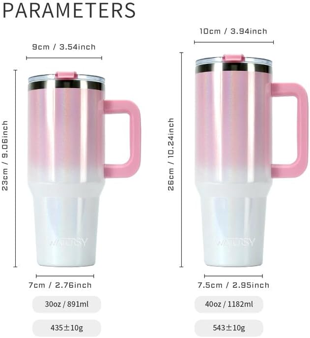 30 oz Shiny Tumbler with Handle,Tumbler with Lid and Straw,Double Wall Insulated Cup Stainless Steel Travel Mug(Cold for 34 Hours),Water Bottle for Iced Tea,Coffee,Cold Beverages(Pink) - Image 8