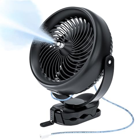 ATEngeus 20000mAh Misting Fan with Clip, 8'' Portable Clip on Fan Battery Operated, 3 Speeds, 3 Mist Modes, Hook, Silicone strap, Max 90H Runtime for Golf Cart, Canopy, Camping Essentials by ATEngeus