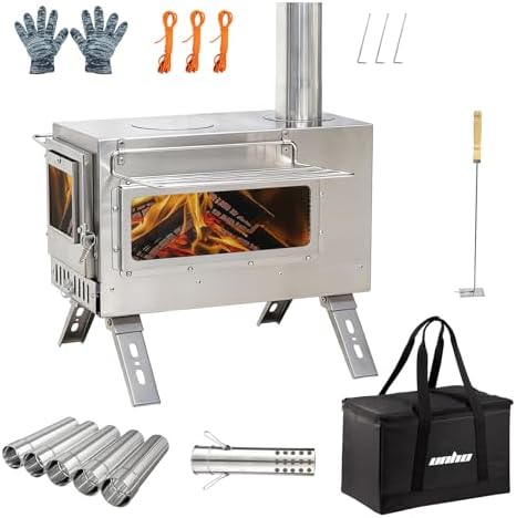 unho Outdoor Wood Burning Stove for Camping, Stainless Steel Chimney Pipe by unho