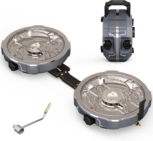 Cofiyard 20,000 BTUs 2 Burner Propane Camping Stove, Portable Folding Camp Stove with Adjustable Burners, Built-in Ignition and Carrying Bag, Dual Gas Stoves for Tailgating, Camping, BBQ Overland Grey by CofiyardOfficial