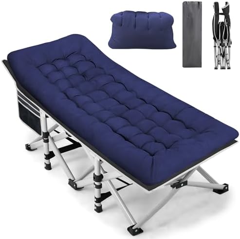 Fragess Portable Camping Cot, Sleeping Cot for Adult, 28" Extra Wide Heavy Duty Folding Cot Max Load 600LBS with Thick Mattress, Portable Camping Bed for Camp Outdoor/Office, Home Nap (Blue) by Fragess