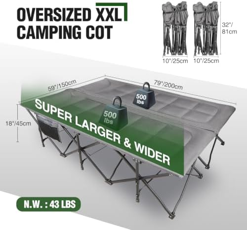 RedSwing 2 Person Camping Cot for Adults, Grey, 59" W Extra Wide - Image 3