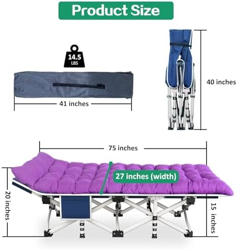 2 Pack Camping Cot, Heavy Duty Cots for Sleeping with Mattress - Image 2