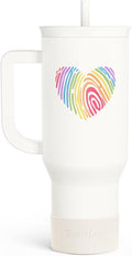 SANDJEST LGBT 40oz Tumbler with Handle and Straw, Insulated Stainless Steel Travel Coffee Mug for Gay Lesbian Adults Friends, Gift Idea for Birthday Christmas Pride Month (Heart Fingerprints) by SANDJEST