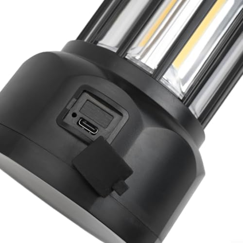 Camping Lantern With Folding Fan, Double-Row LED Light, 1200mAh USB-C Rechargeable Tent Lamp for Hiking, Outdoor Adventures(Black) - Image 2
