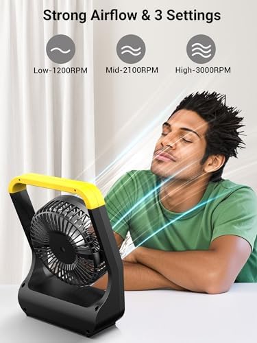 Gazeled Battery Powered Fan, Long Lasting Battery Operated Fans for Camping, Portable D-Cell Desk Fan with Timer, 3 Speeds, Whisper Quiet, 180° Rotation, for Office, Bedroom, Outdoor, 5'', Model: F15 - Image 4