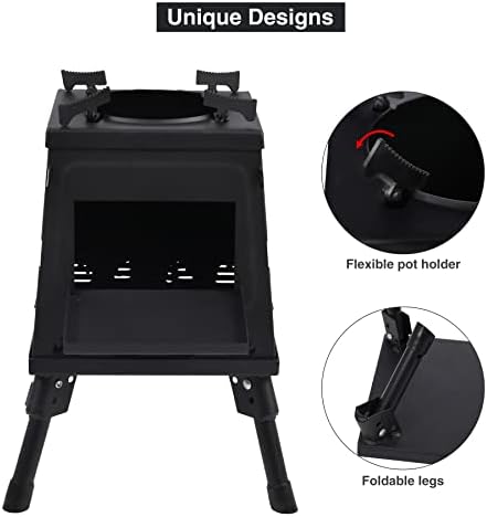 Wood Burning Camp Stove, Portable Cast Iron Camping Wood Stove, Black Woodstove with Carrying Case for Backpacking Outdoor Cooking - Image 3