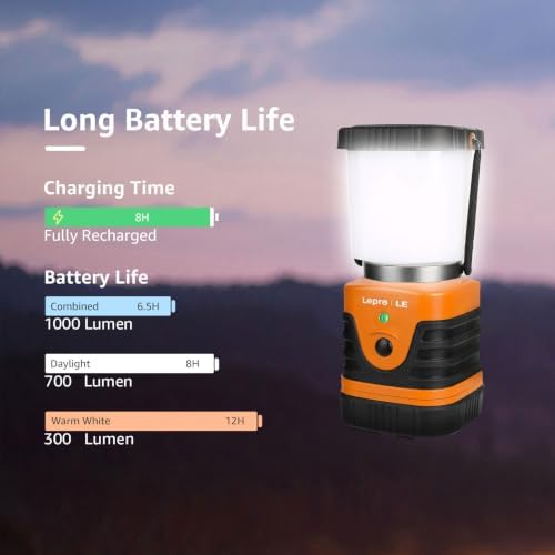 Lepro 1000LM LED Camping Lantern Rechargeable with 4 Light Modes, Orange - Image 3
