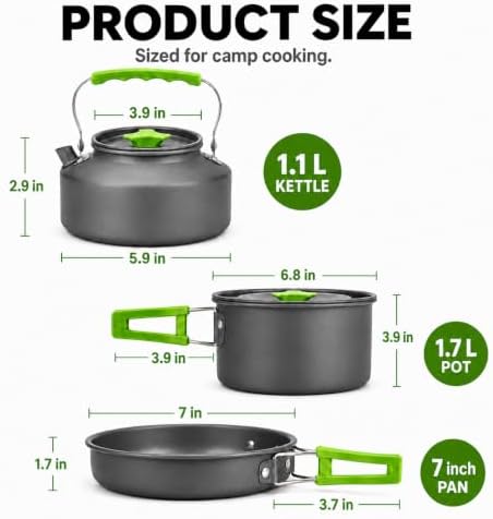 MalloMe Camping Cookware Mess Kit for Backpacking Gear – Camping Cooking Set - Camping Pots and Pans Set - Backpacking Stove/Portable Stove Compatible - Camp Kitchen Equipment Accessories Pot - Image 2