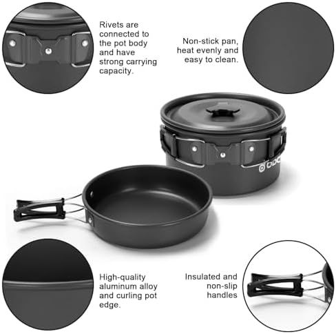 Odoland 15pcs Camping Cookware Mess Kit, Lightweight Pot Pan Kettle Set - Image 5