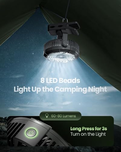 Gaiatop Portable Camping Fan with LED Lantern, Clip on Fan for Tent - Image 4
