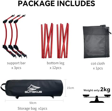 Sutekus Portable Camping Cot, Ultralight & Easy to Set Up, for Outdoor Hiking Travel Beach Mountaineering (Black) - Image 3