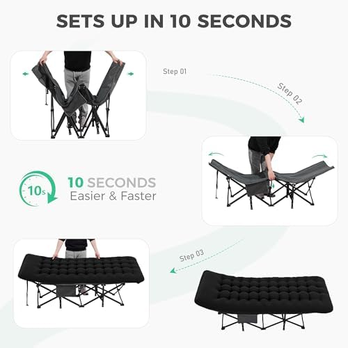 JEAREY Folding Camping Cot for Adults, 28in Wide with Mattress, Black - Image 3