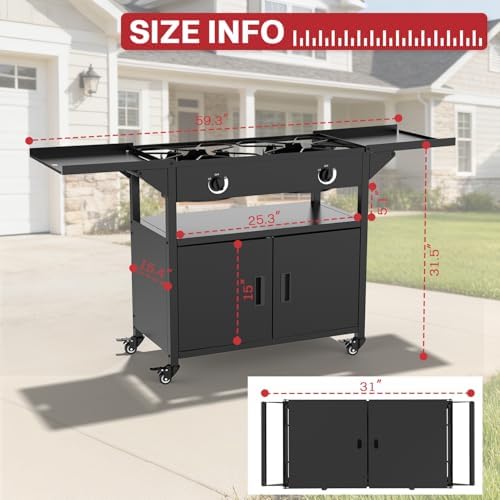 2 Burner Propane Camping Stove Outdoor|150000 BTU|Side Shelf with Cabinet - Image 7