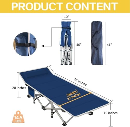 2 Pack Camping Cot with Comfortable Mattress, Folding Camping Bed - Image 2